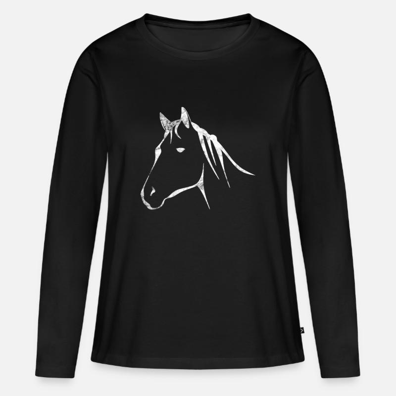 Pferdekopf - Frauen Premium Bio Langarmshirt - Schwarz