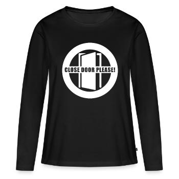 Veuillez fermer les portes | Veuillez fermer la porte - T-shirt manches longues Premium bio Femme - noir - Devant - Julia (174cm)