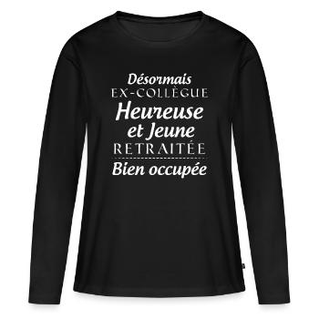 Ex-collègue jeune retraitée Cadeau Femme - T-shirt manches longues Premium bio Femme - noir - Devant - Julia (174cm)