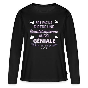 Femme De La Guadeloupéenne Géniale - T-shirt manches longues Premium bio Femme - noir - Devant - Julia (174cm)