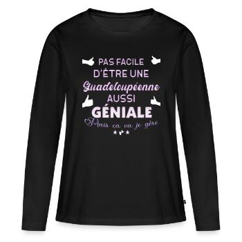Guadeloupéenne Femme Cadeau Citation - T-shirt manches longues Premium bio Femme - noir - Devant - Julia (174cm)