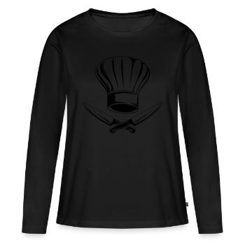 couteau symbole bonnet de cuisine - T-shirt manches longues Premium bio Femme - noir - Devant - Julia (174cm)
