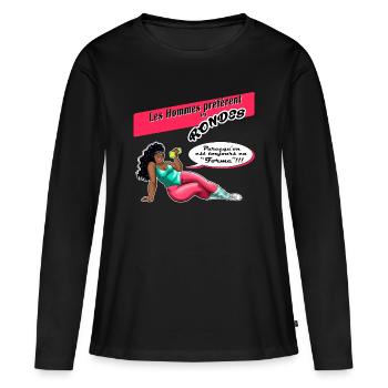 Les Hommes préfèrent les rondes 02 - T-shirt manches longues Premium bio Femme - noir - Devant - Julia (174cm)