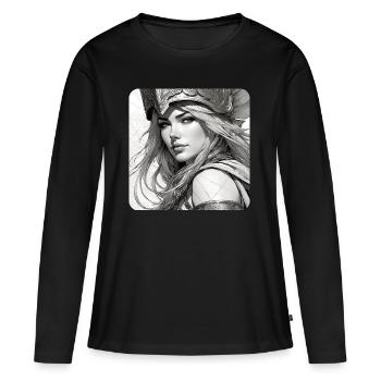 Fantasy Anime Fille Viking Germanique Trigues Moyen Âge - T-shirt manches longues Premium bio Femme - noir - Devant - Julia (174cm)