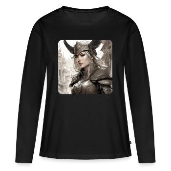 Fantasy Anime Fille Viking Germanique Trigues Moyen Âge - T-shirt manches longues Premium bio Femme - noir - Devant - Julia (174cm)