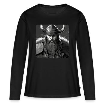 Proud Viking Warrior with Horns Helmet Portrait - Women's Premium Organic Long Sleeve Shirt - black - Front - Julia (174cm)