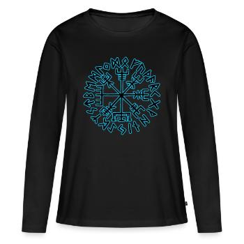 Wikinger Kompass Vegvisir - Frauen Premium Bio Langarmshirt - Schwarz - Vorne - Julia (174cm)
