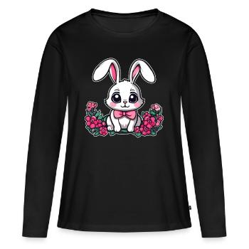 Niedlicher kleiner Hase mit Blumen - Frauen Premium Bio Langarmshirt - Schwarz - Vorne - Julia (174cm)