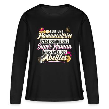 Super maman apicultrice cadeau fête des mères - T-shirt manches longues Premium bio Femme - noir - Devant - Julia (174cm)