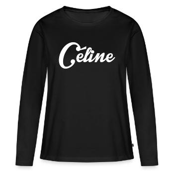 Céline Prénom Femme Fille - T-shirt manches longues Premium bio Femme - noir - Devant - Julia (174cm)