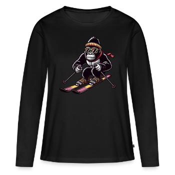 Gorilla auf Skiern - Winterurlaub im Schnee - Frauen Premium Bio Langarmshirt - Schwarz - Vorne - Julia (174cm)