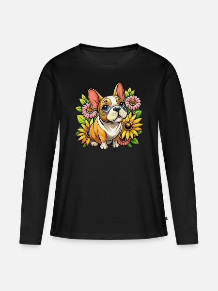 Niedliche Französische Bulldogge - Frauen Premium Bio Langarmshirt - Schwarz