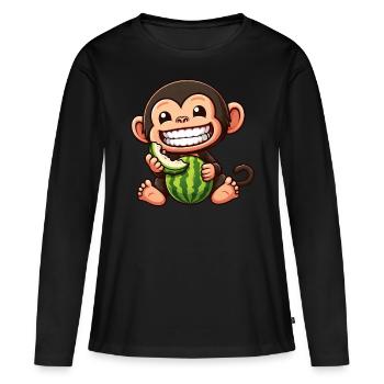 Singe, Chimpanzé, Melon, Melon, Melon Miel - T-shirt manches longues Premium bio Femme - noir - Devant - Julia (174cm)