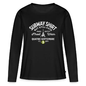 Paris subway shirt 4 septembre - T-shirt manches longues Premium bio Femme - noir - Devant - Julia (174cm)
