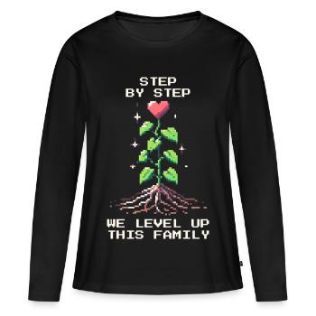 Étape par étape : Faire monter de niveau la famille | Patchwork - T-shirt manches longues Premium bio Femme - noir - Devant - Julia (174cm)