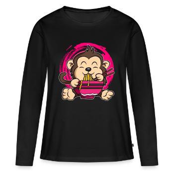 Ramen Life Motiv Affen Motiv Shirt Ramen Noodle - Frauen Premium Bio Langarmshirt - Schwarz - Vorne - Julia (174cm)