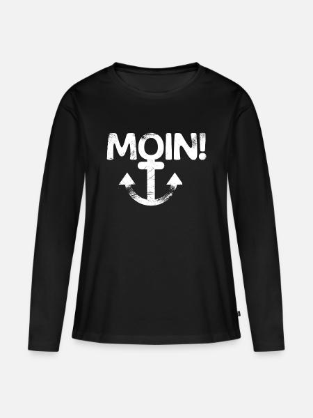 Moin mit Anker. weiß - Frauen Premium Bio Langarmshirt - Schwarz