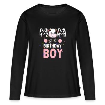 Cute Farm Cow: Mom of The Birthday Boy Cow Farm - Women's Premium Organic Long Sleeve Shirt - black - Front - Julia (174cm)