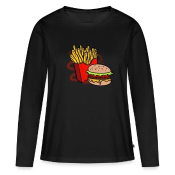 Fries and burger - Women's Premium Organic Long Sleeve Shirt - black - Front - Julia (174cm)