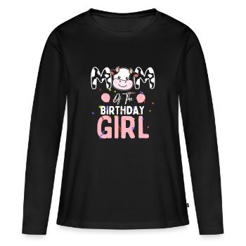 Mom of The Birthday Girl Farm Cow Mommy Mama 1st - T-shirt manches longues Premium bio Femme - noir - Devant - Julia (174cm)