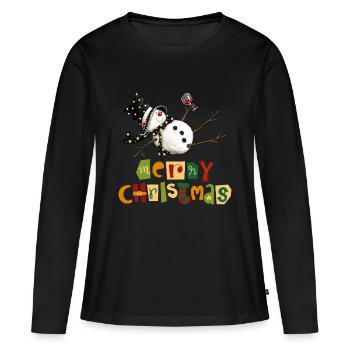 Lustiges Schneemann-Weihnachtsdesign - Frauen Premium Bio Langarmshirt - Schwarz - Vorne - Julia (174cm)
