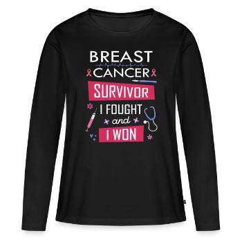 Survivantes du cancer du sein, je me suis battue et j’ai gagné - T-shirt manches longues Premium bio Femme - noir - Devant - Julia (174cm)