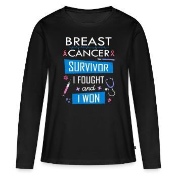 Survivantes du cancer du sein, je me suis battue et j’ai gagné - T-shirt manches longues Premium bio Femme - noir - Devant - Julia (174cm)