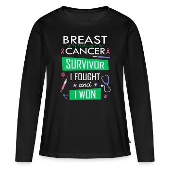 Survivantes du cancer du sein, je me suis battue et j’ai gagné - T-shirt manches longues Premium bio Femme - noir - Devant - Julia (174cm)