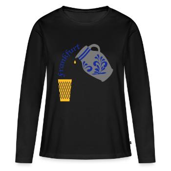 Frankfurt Bembel Gerippte - Frauen Premium Bio Langarmshirt - Schwarz - Vorne - Julia (174cm)