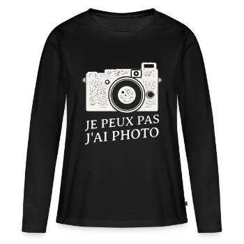 Je peux pas j'ai photo - Vintage photo - T-shirt manches longues Premium bio Femme - noir - Devant - Julia (174cm)