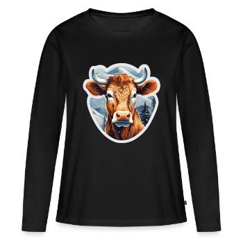 Vache alpine d’hiver - T-shirt manches longues Premium bio Femme - noir - Devant - Julia (174cm)