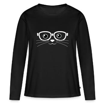 Katzengesicht mit Brille. - Frauen Premium Bio Langarmshirt - Schwarz - Vorne - Julia (174cm)