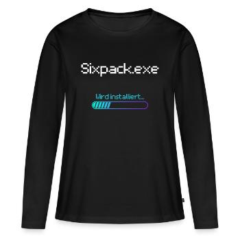 Sixpack EXE lustig Schriftzug für Fitness Training - Frauen Premium Bio Langarmshirt - Schwarz - Vorne - Julia (174cm)