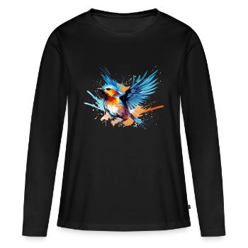 Blaumeise Farbkleckse Farbspritzer - Frauen Premium Bio Langarmshirt - Schwarz - Vorne - Julia (174cm)