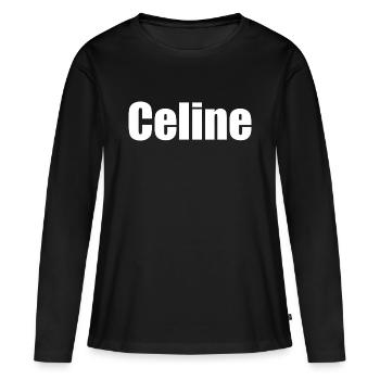 Céline Prénom Femme Fille - T-shirt manches longues Premium bio Femme - noir - Devant - Julia (174cm)