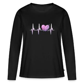 Herzschlag Stricken - Stricknadel - Frauen Premium Bio Langarmshirt - Schwarz - Vorne - Julia (174cm)