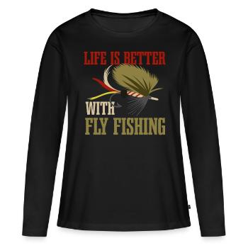 Das ironische Sprichwort „Leben mit - Frauen Premium Bio Langarmshirt - Schwarz - Vorne - Julia (174cm)