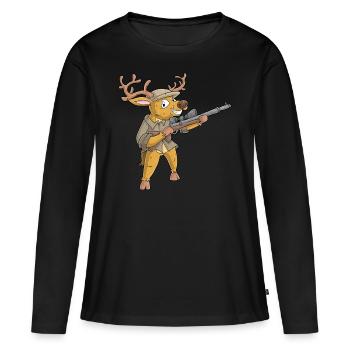 Chasse au cerf / Chasseur de cerf - T-shirt manches longues Premium bio Femme - noir - Devant - Julia (174cm)