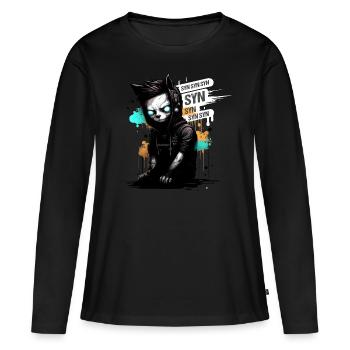 Blackhat Hacker Cat Syn Flood - Frauen Premium Bio Langarmshirt - Schwarz - Vorne - Julia (174cm)