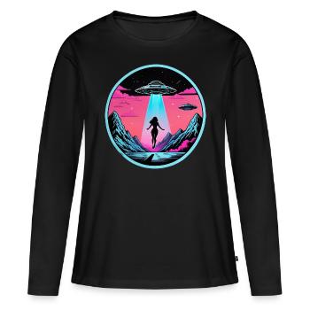 Une femme est enlevée par un OVNI à minuit - T-shirt manches longues Premium bio Femme - noir - Devant - Julia (174cm)