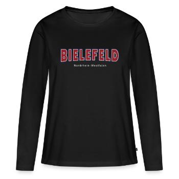 Bielefeld - Frauen Premium Bio Langarmshirt - Schwarz - Vorne - Julia (174cm)