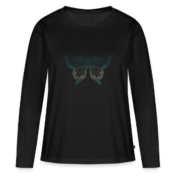 CHIC BUTTERFLY türkis, Vintage Style, Ringraster - Frauen Premium Bio Langarmshirt - Schwarz - Vorne - Julia (174cm)