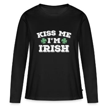 Embrasse-moi je suis irlandais - T-shirt manches longues Premium bio Femme - noir - Devant - Julia (174cm)