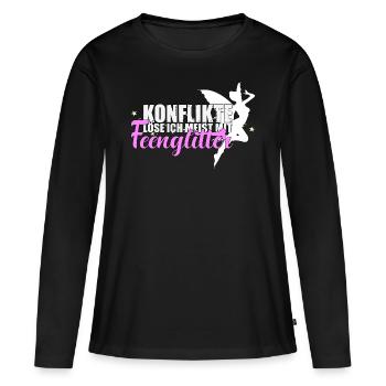 Probleme löse ich meist mit Feenglitter Spruch - Frauen Premium Bio Langarmshirt - Schwarz - Vorne - Julia (174cm)