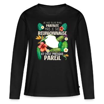 Femme Réunionnaise Parce Qu'elle le Vaut Bien - T-shirt manches longues Premium bio Femme - noir - Devant - Julia (174cm)