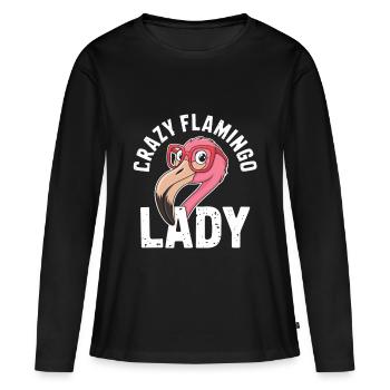 Dame flamant rose folle - T-shirt manches longues Premium bio Femme - noir - Devant - Julia (174cm)