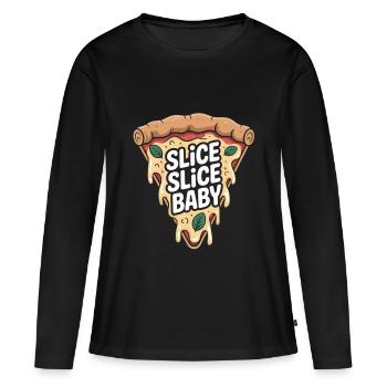 Slice Slice Baby Pizza Shirt - Frauen Premium Bio Langarmshirt - Schwarz - Vorne - Julia (174cm)