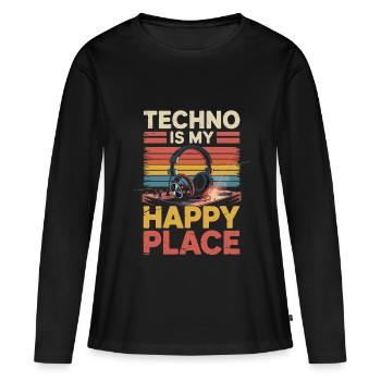 Techno My Happy Place Music Lover DJ Headphones - Women's Premium Organic Long Sleeve Shirt - black - Front - Julia (174cm)