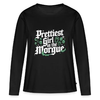 Prettiest Girl – Sarkastisches Gruftie Shirt - Frauen Premium Bio Langarmshirt - Schwarz - Vorne - Julia (174cm)