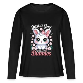 Mignon lapin avec arc et fleurs - T-shirt manches longues Premium bio Femme - noir - Devant - Julia (174cm)